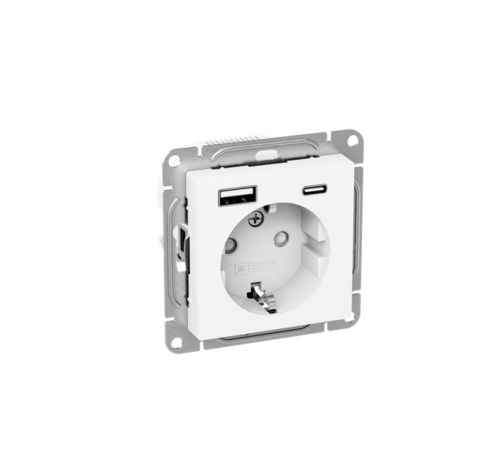 Механизм розетки с USB-A+С - 2шт, 16А, с заземлением, со шторками, белый Эпика  UP1-SOW-111-USBA+USBC  EKF