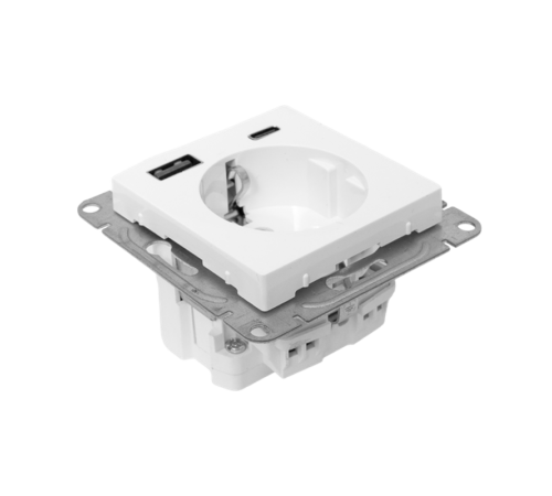 Механизм розетки с USB-A+С - 2шт, 16А, с заземлением, со шторками, белый Эпика  UP1-SOW-111-USBA+USBC  EKF
