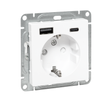 Механизм розетки с USB-A+С - 2шт, 16А, с заземлением, со шторками, белый Эпика  UP1-SOW-111-USBA+USBC  EKF