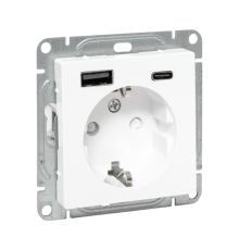 Механизм розетки с USB-A+С - 2шт, 16А, с заземлением, со шторками, белый Эпика  UP1-SOW-111-USBA+USBC  EKF