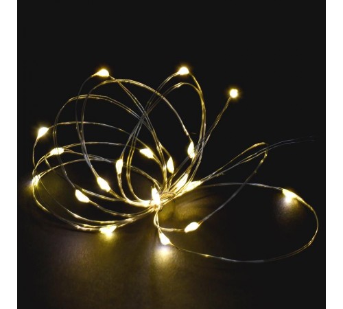 Гирлянда светодиодная роса 2м 20WW IP20 прозрачный шнур 0,3м пит от батареек 2AA  LGDB500-1-020-02-T-B-20  IEK