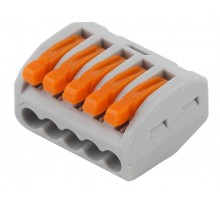 Строительно-монтажная клемма СМК NO-222-24 модель 415 с рычагом 5 отверстий 0.08-2.5мм2 (уп.2шт.)  Б0033398  ЭРА