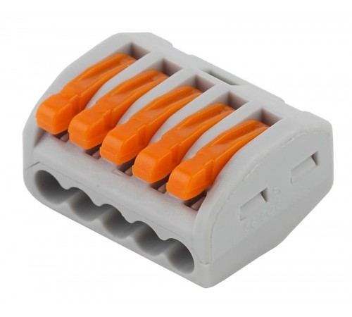 Строительно-монтажная клемма СМК NO-222-24 модель 415 с рычагом 5 отверстий 0.08-2.5мм2 (уп.2шт.)  Б0033398  ЭРА