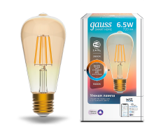 Лампа светодиодная филаментная Smart Home DIM+CCT E27 ST64 Golden 6,5 Вт 2000-5500 К 1/10/40  1310112  Gauss