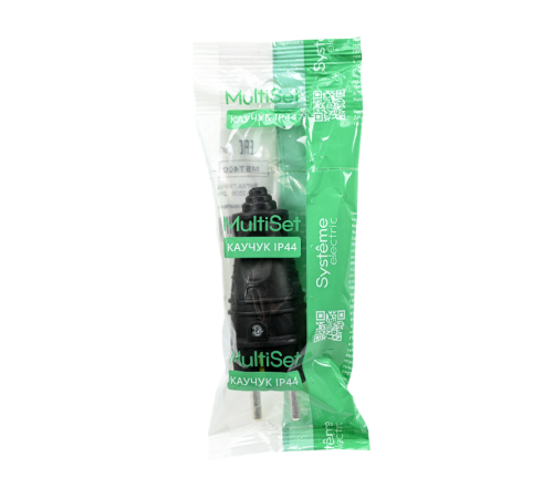 Вилка 2К+З прямая каучуковая 16А/250В IP44 Чёрная MultiSet  MST4001BK  SE