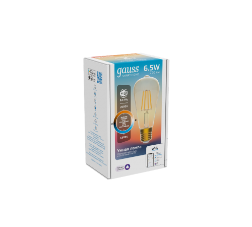 Лампа светодиодная филаментная Smart Home DIM+CCT E27 ST64 Golden 6,5 Вт 2000-5500 К 1/10/40  1310112  Gauss