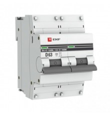 Выключатель автоматический двухполюсный 2P 63А (D) 10kA ВА 47-100M с электромагнитным расцепителем PROxima  mcb47100m-2-63D-pro  EKF