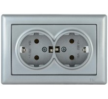 BOLERO серебряный Розетка 2-местная с/з 16А РС21-1-0-БС  ERB21-K23-16  IEK