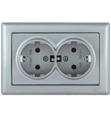 BOLERO серебряный Розетка 2-местная с/з 16А РС21-1-0-БС  ERB21-K23-16  IEK