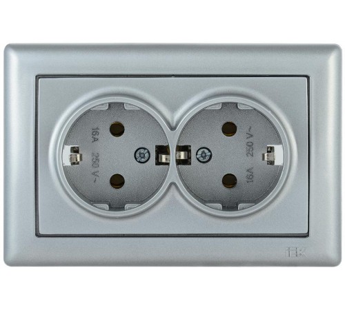 BOLERO серебряный Розетка 2-местная с/з 16А РС21-1-0-БС  ERB21-K23-16  IEK
