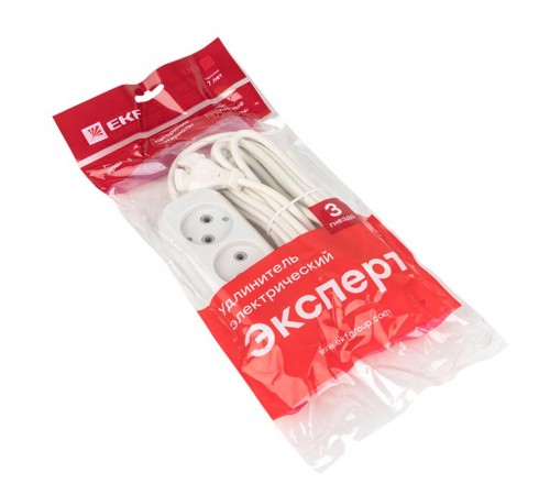 Удлинитель "Эксперт" 3 гнезда  5 метров 10А/2,2кВт без заземления ПВС 2х0,75  EKF PROximaUBA10-275-3-05EKF