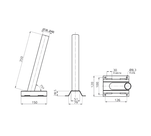 Кронштейн для уличных светильников на столб под бандажную ленту 122*150*400 D48мм  903265502  Gauss