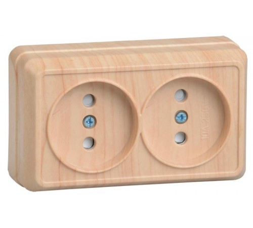 ОКТАВА сосна Розетка 2-местная О/У б/з со шторками 10А РСш22-2-ОС  ERO23-K03-10-DC  GENERICA