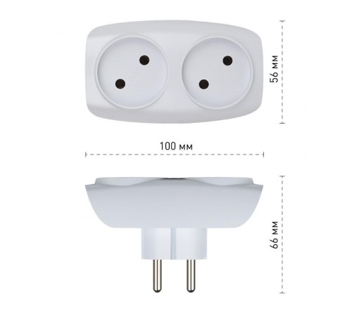 Тройник SP-2-W  2гн, без заземл. (белый) (10/60/1500) C0045520  ЭРА