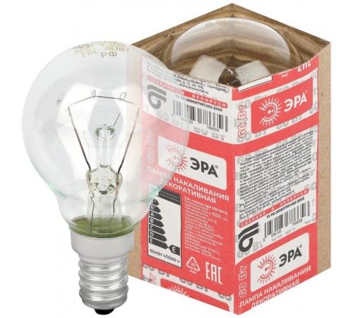 Лампа накаливания ЛОН ДШ 60-230-Е14 (P45) шар 60Вт 230В Е14 в гофре  Б0039134  ЭРА