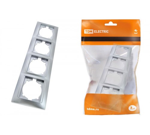 Рамка 4-х постовая вертикальная серебр. металлик "Лама"   SQ1815-0235  TDM