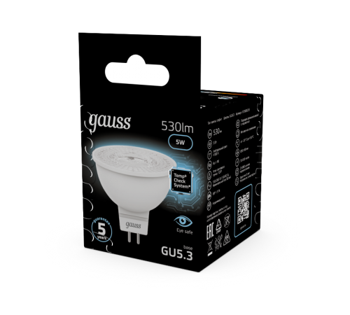 Лампа светодиодная LED 5Вт GU5.3 220В 4100К MR16  101505205  Gauss