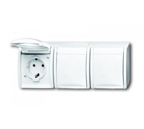 Розетка SCHUKO 16А 250В IP44, тройная, для открытого монтажа, серия ocean, цвет альпийский белый  2084-0-0712   2CKA002084A0712  ABB