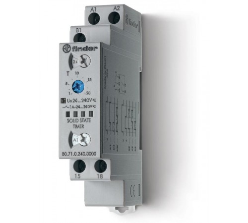 Модульный таймер мультифункциональный (AI, DI, SW, BE, CE, DE); питание 24...240В АС/DC; выход - твердотельное реле 1NO 1A  807102400000  Finder