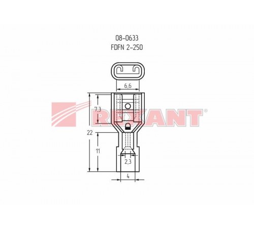 Клемма плоская полностью изолированная гнездо 6.6 мм в нейлоне 1.5-2.5 мм (РПи-м(н) 2.5-(6.3)) синий  08-0633  REXANT