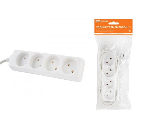 Удлинитель бытовой  У4  4 гнезда, 5метров, без заземления, ПВС 2х0,75мм2  10А/250В   SQ1303-0212  TDM