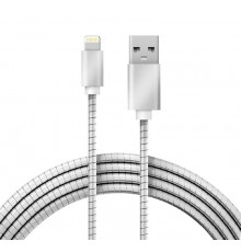 USB кабель для iPhone 5/6/7 моделей, шнур в металлической оплетке серебристый  18-4247  REXANT