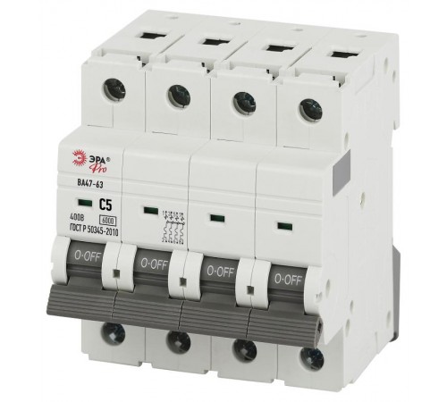 Автоматический выключатель PRO VA63-4P05C6 ВА47-63 4P 5А кривая C 6кА   Б0063179  ЭРА