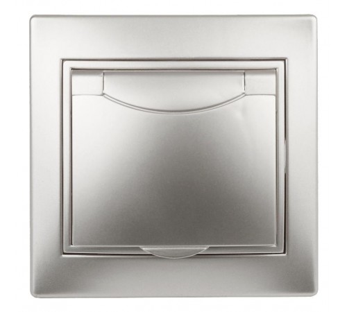 1-203-03 Intro Розетка 2P+E Schuko с крышкой, 16А-250В, IP20, СУ, Plano, алюминий  Б0030062  Intro