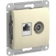 Glossa Бежевыйый Розетка 2-ая TV + компьютерная RJ45, кат. 5Е, механизм  GSL000289  SE