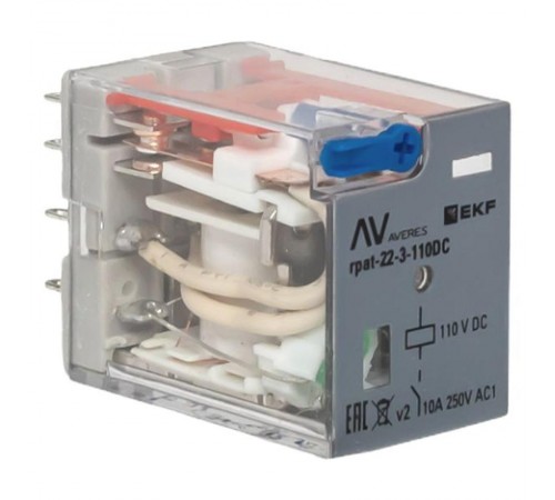 Реле промежуточное с кнопкой и мех. Индикацией RPAt 22/3 10A 110В DC  AVERES rpat-22-3-110DC EKF