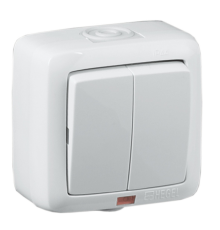 Выключатель открытой установки, двухклавишный, с индикацией, брызгозащищенный, цвет белый  ВА10-252  HEGEL