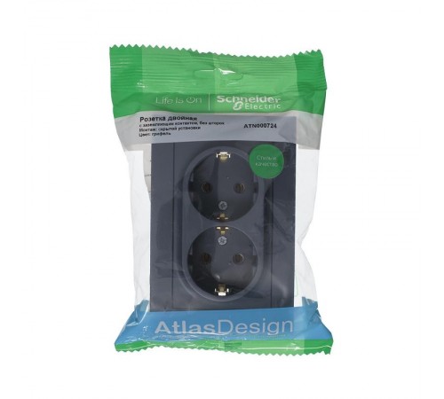 AtlasDesign Грифель Розетка 2-ая с заземлением, 16А, (в сборе с рамкой)  ATN000724  SE
