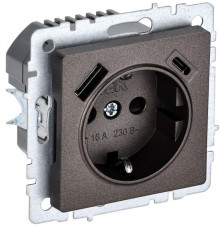 BRITE Розетка с заземлением со шторками 16А с USB A+C 18Вт РЮш11-1-БрТБ темная бронза  BR-R14-16-U22-018-K45  IEK