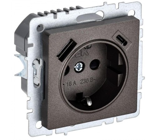 BRITE Розетка с заземлением со шторками 16А с USB A+C 18Вт РЮш11-1-БрТБ темная бронза  BR-R14-16-U22-018-K45  IEK