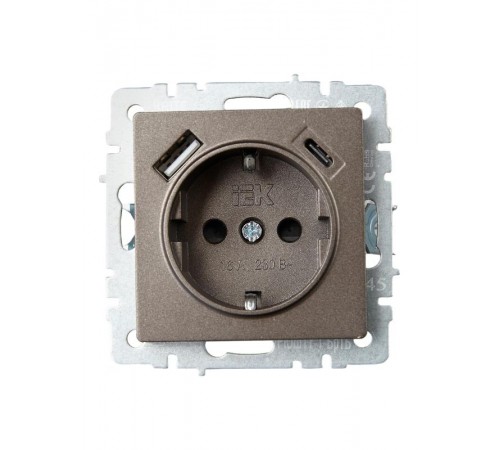 BRITE Розетка с заземлением со шторками 16А с USB A+C 18Вт РЮш11-1-БрТБ темная бронза  BR-R14-16-U22-018-K45  IEK