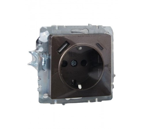 BRITE Розетка с заземлением со шторками 16А с USB A+C 18Вт РЮш11-1-БрТБ темная бронза  BR-R14-16-U22-018-K45  IEK