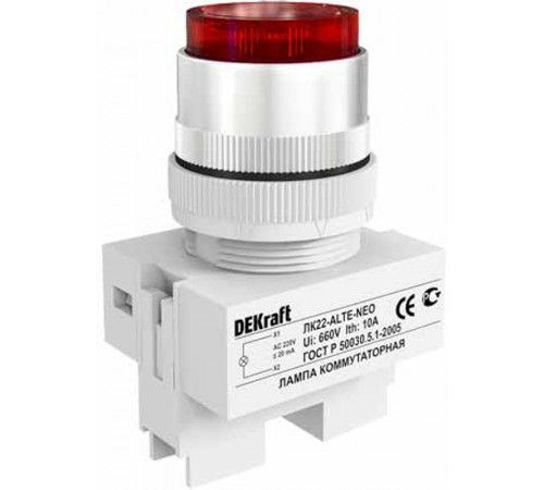 Лампа комм. ALTE 22 мм Цвет:КРАСНЫЙ неон 220В ЛK-22  25008DEK  DEKraft