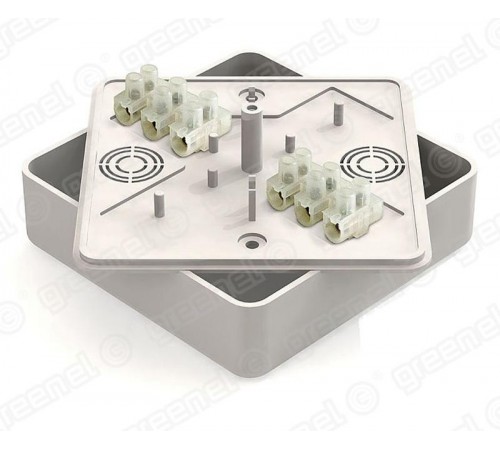 Коробка распределительная для о/п 100х100х29мм с клеммной колодкой ЗВИ-10 (2,5-6мм2) 6 клемм, IP40, цвет -БЕЛЫЙ (42шт)  GE41219-01  GREENEL