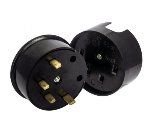 Разъем РШ-ВШ 32А 380В 3P+PE (ОУ) карболитовый черный EKF PROxima  AS-380-O-04  EKF