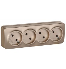 GLORY Розетка 4-местная без з/к/ш о/у 10А РС24-2-ХШм шампань матовый  ERH40-K37M-10  IEK