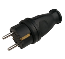 Вилка прямая с заземлением каучук 16А IP44 черная 9210  4690612010236  IN HOME