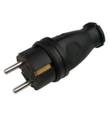 Вилка прямая с заземлением каучук 16А IP44 черная 9210  4690612010236  IN HOME