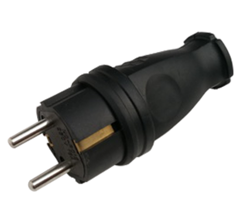 Вилка прямая с заземлением каучук 16А IP44 черная 9210  4690612010236  IN HOME