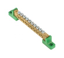 Шина "0" PE 8x12мм 10 отверстий латунь с контактной пластиной 2 зелёных угловых изолятора EKF PROximasn0-125-10-2-peEKF