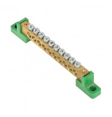 Шина "0" PE 8x12мм 10 отверстий латунь с контактной пластиной 2 зелёных угловых изолятора EKF PROximasn0-125-10-2-peEKF