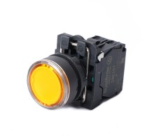 Кнопка SB5 с подсветкой в сборе модульная 22мм желтая пластик 24ВDC 1НО  SB5AW35B1  SE