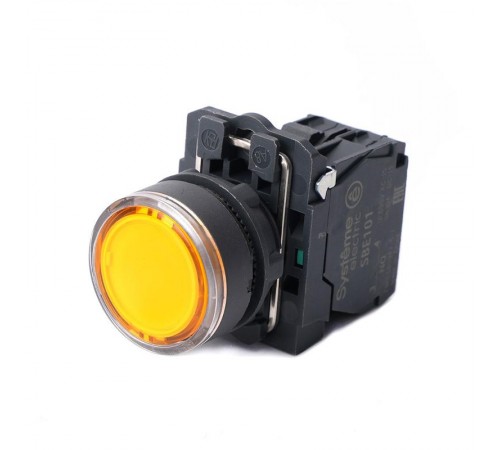 Кнопка SB5 с подсвет в сборе модуль 22мм желтая пластик 230-240ВAC 1НО  SB5AW35M1  SE