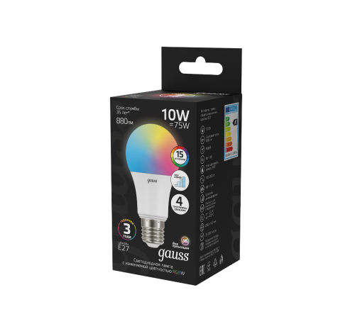 Лампа светодиодная A60 10W E27 RGBW+димирование LED 1/50  102102410  Gauss