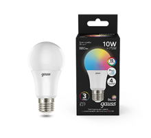 Лампа светодиодная A60 10W E27 RGBW+димирование LED 1/50  102102410  Gauss
