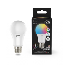 Лампа светодиодная A60 10W E27 RGBW+димирование LED 1/50  102102410  Gauss